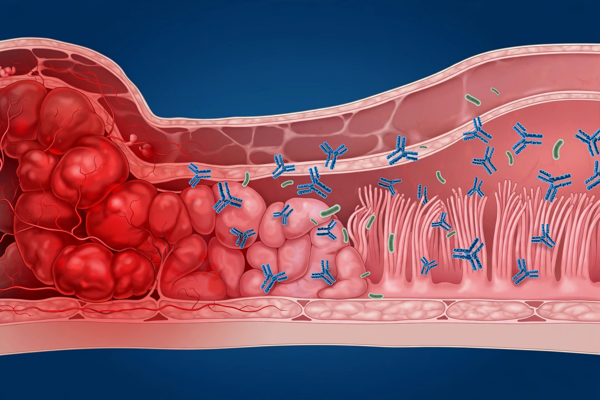 Ilustración médica del tratamiento del Crohn