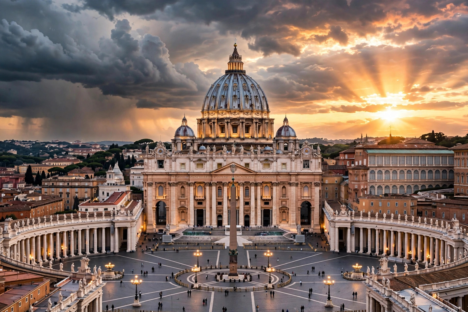 Ilustración editorial: la Basílica de San Pedro del Vaticano con la plaza