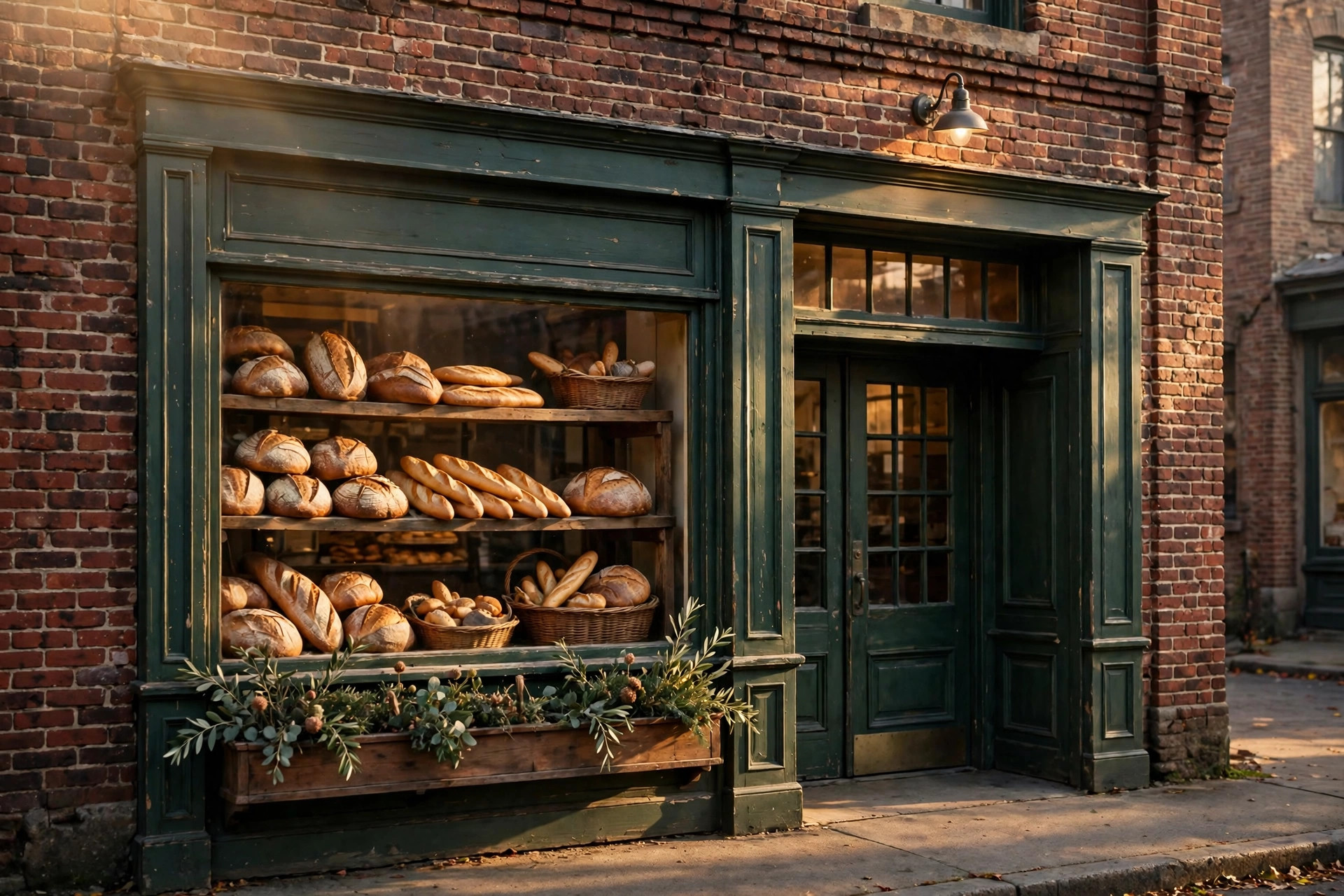 Ilustración editorial: histórica panadería estadounidense con panes