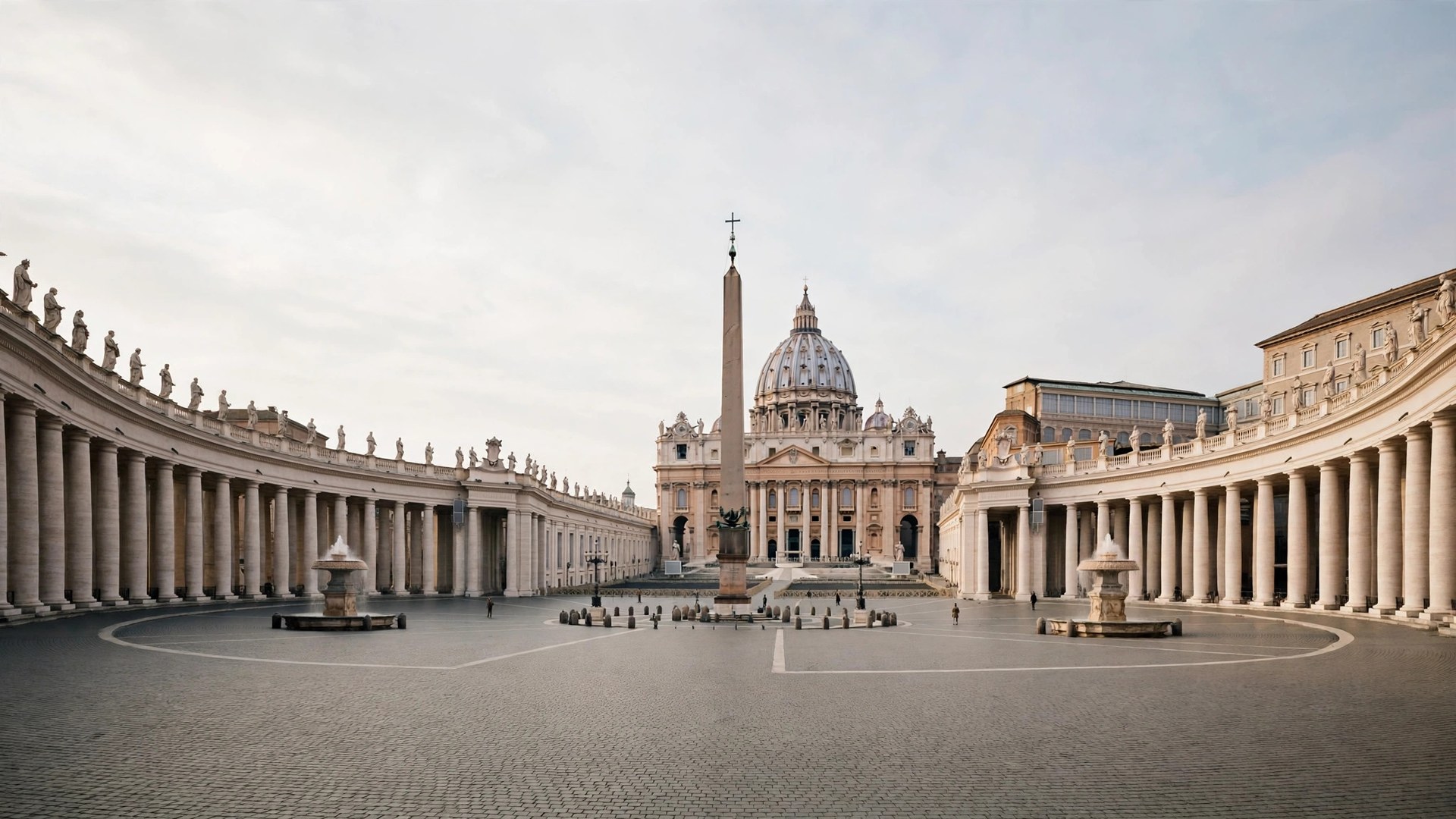 Ilustración editorial: la basílica de San Pedro y la columnata del Vaticano bajo luz diurna
